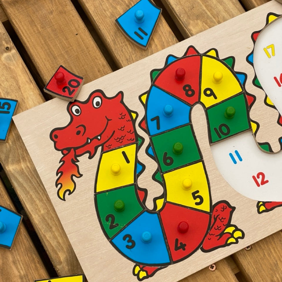 dragon numbers to 20 wooden peg puzzle