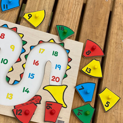 dragon numbers to 20 wooden peg puzzle