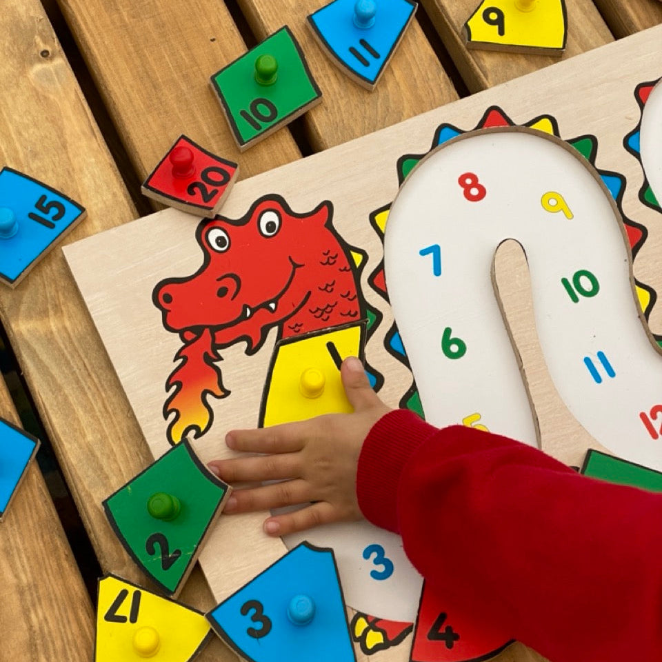 dragon numbers to 20 wooden peg puzzle