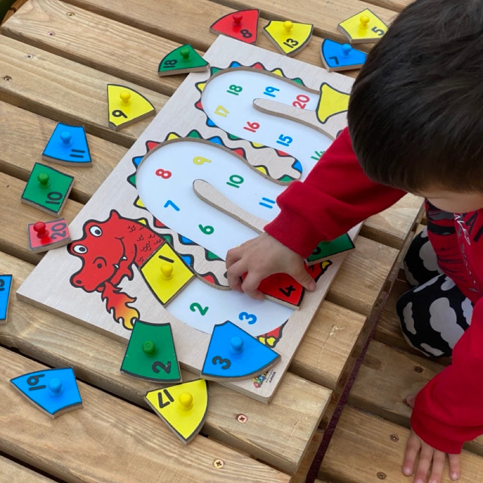 dragon numbers to 20 wooden peg puzzle