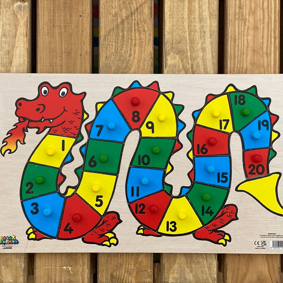 dragon numbers to 20 wooden peg puzzle