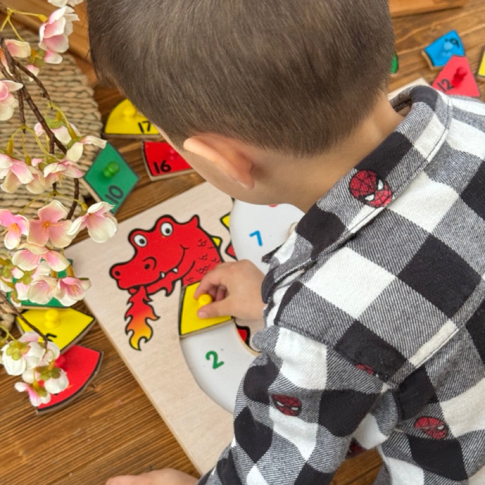 dragon numbers to 20 wooden peg puzzle