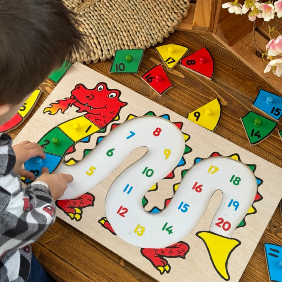 dragon numbers to 20 wooden peg puzzle