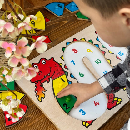 dragon numbers to 20 wooden peg puzzle