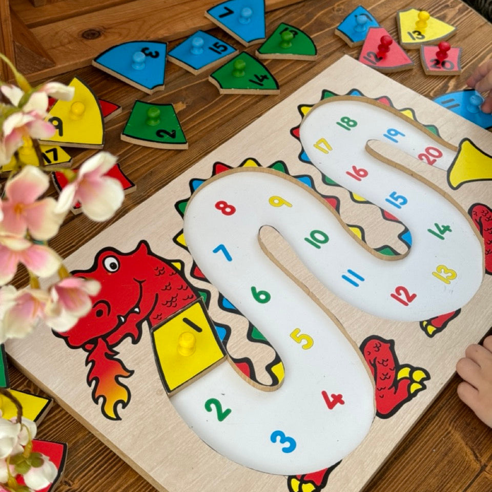 dragon numbers to 20 wooden peg puzzle