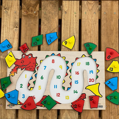 dragon numbers to 20 wooden peg puzzle