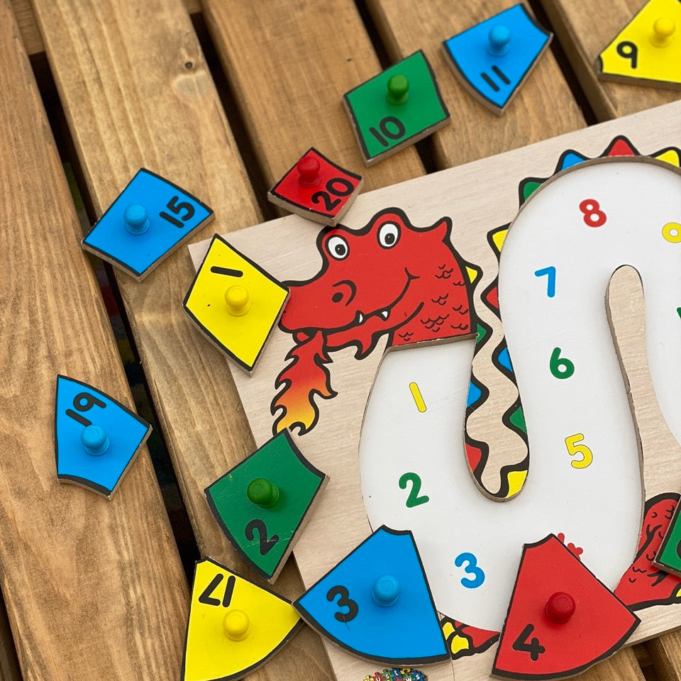 dragon numbers to 20 wooden peg puzzle
