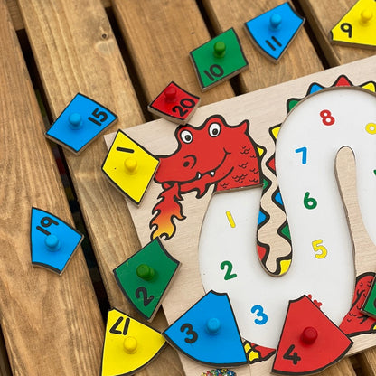 dragon numbers to 20 wooden peg puzzle