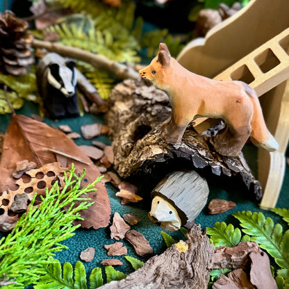 Hand Carved Woodland Animal Figures - Fox