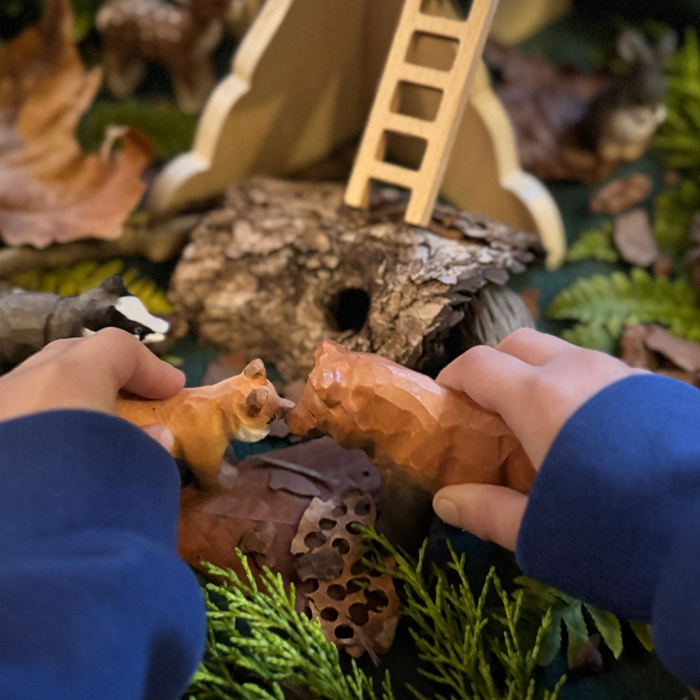 Hand Carved Woodland Animal Figures - Fox