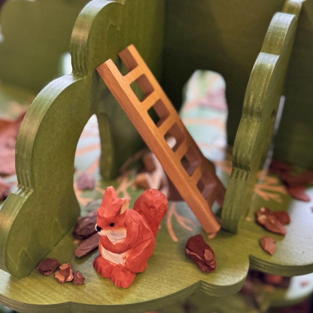 Hand carved wooden squirrel toy for small world play