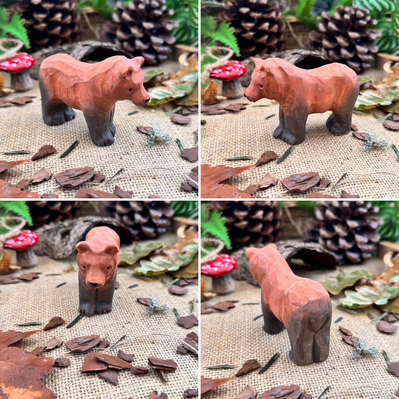 Hand Carved Woodland Animal Figures - Bear