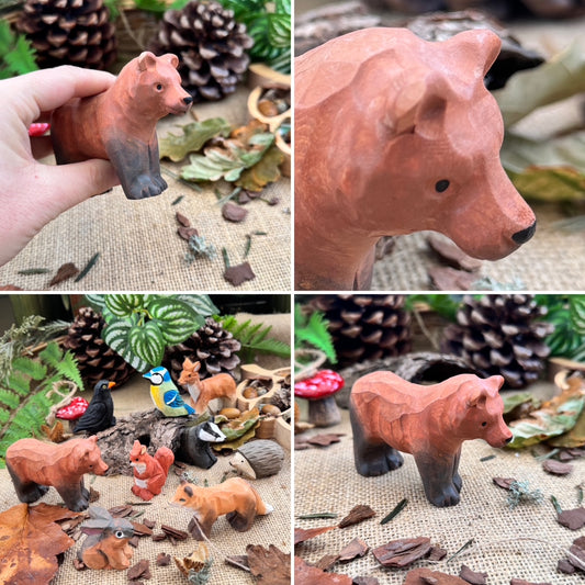 Hand Carved Woodland Animal Figures - Bear