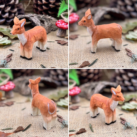 Hand Carved Woodland Animal Figures - Deer