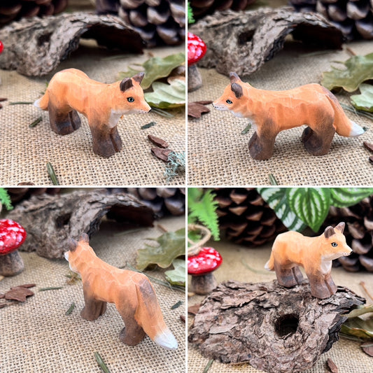 Hand Carved Woodland Animal Figures - Fox