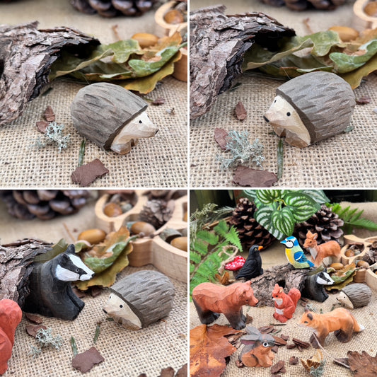 Hand Carved Woodland Animal Figures - Hedgehog