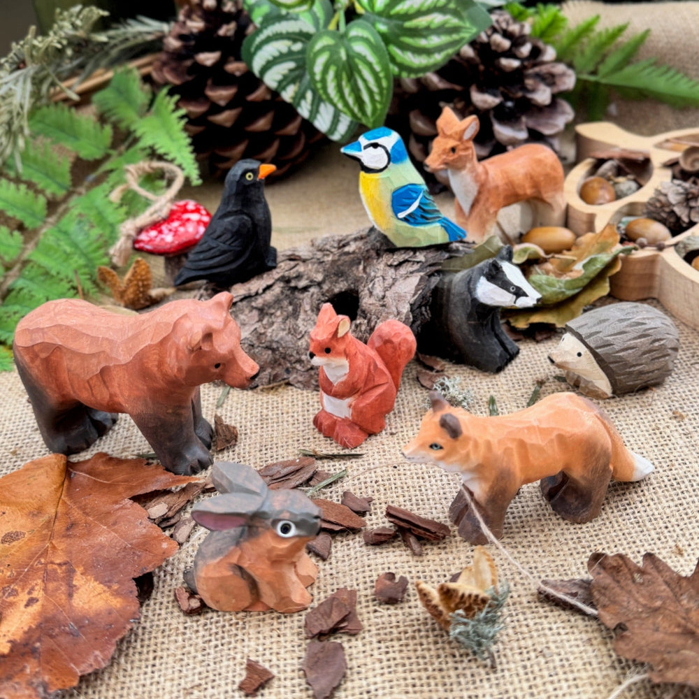 Hand Carved Woodland Animal Figures - Blackbird