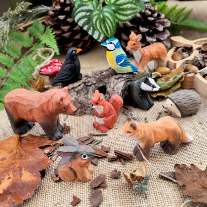 Hand Carved Woodland Animal Figures - Blackbird