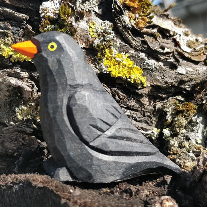 Hand Carved Woodland Animal Figures - Blackbird