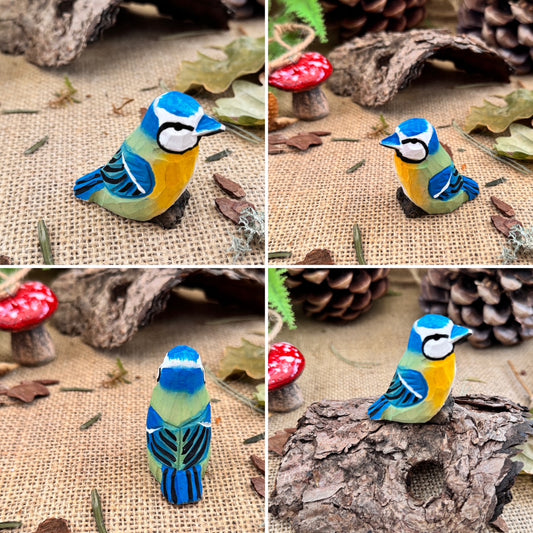 Hand Carved Woodland Animal Figures - Blue Tit